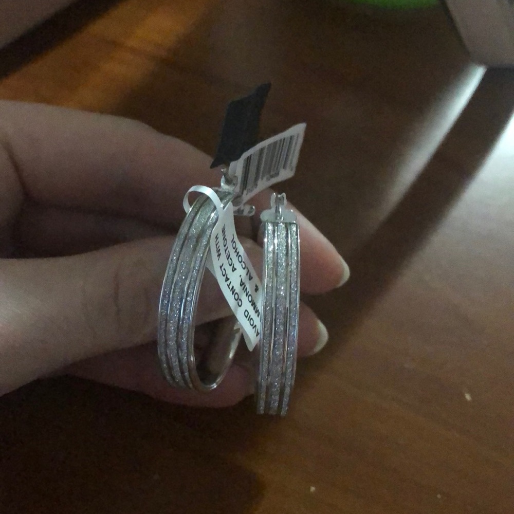 Silver sparkly hoops